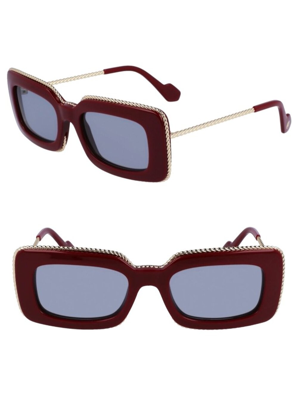 Lanvin LNV645S 600 52mm Rectangular Sunglasses Burgundy / Grey - Italy Made